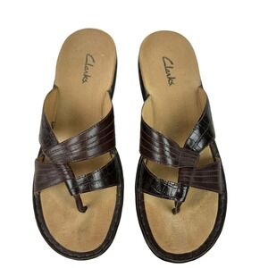 Clarks Brown Leather Thong Sandals Size 10M Slip On